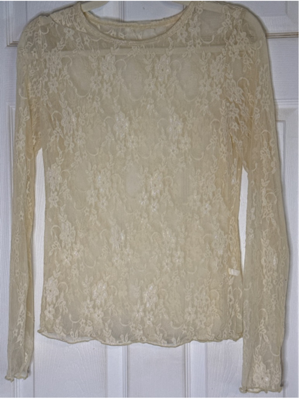 Women's Unbranded Cream Lace Long Sleeve Tee L